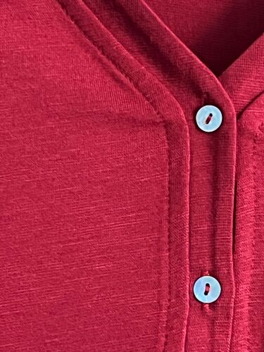 U&ME V Yaka Üç Düğmeli Uzun Kollu Kadın Gecelik Pamuk Viskon Yumuşak İnce Kumaş Diz Boyu Ev Elbisesi Bordo - 5
