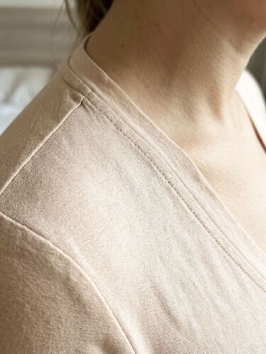 U&ME V Yaka Üç Düğmeli Uzun Kollu Kadın Gecelik Pamuk Viskon Yumuşak İnce Kumaş Diz Boyu Ev Elbisesi Somon - 4