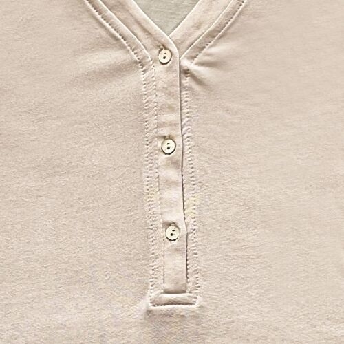 U&ME V Yaka Üç Düğmeli Uzun Kollu Kadın Gecelik Pamuk Viskon Yumuşak İnce Kumaş Diz Boyu Ev Elbisesi Somon - 5