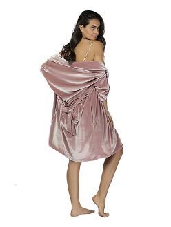 U&ME Velvet İnce Kadife Gecelik Sabahlık 2'li Takım Pudra - 3