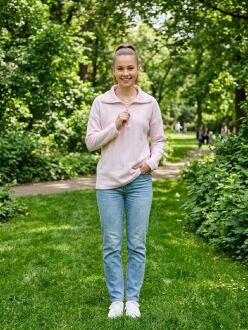 U&ME Yarım Fermuar Dik Yakalı Fitil Dokulu Yumuşak Triko Kadın Sweatshirt Şık ve Rahat Günlük Üst Toz Pembe - 5