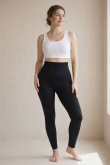 U&ME Yüksek Bel Uzun Korse Tayt, Karın Toparlayıcı Kalça Şekillendirici İncelten Slim Fit Kadın Shapewear Siyah 