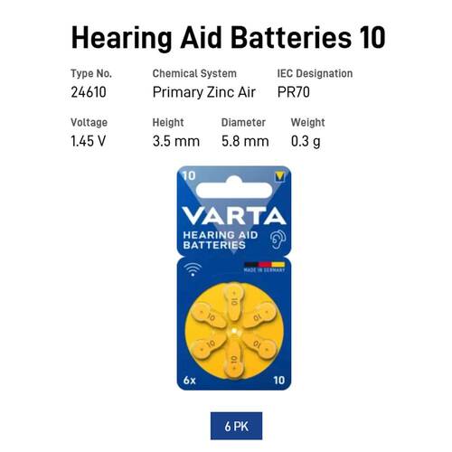 VARTA Kulaklık ve İşitme Cihazı Pili 6'lı Paket No:10