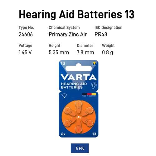 VARTA Kulaklık ve İşitme Cihazı Pili 6'lı Paket No:13