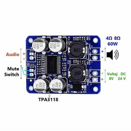 XH-M313 TPA3118 SOP-16 Mono Dijital Güç Amplifikatörü Amplifier Board 30W 60W