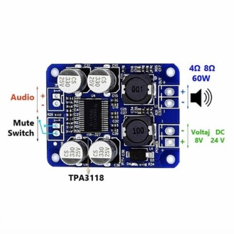 XH-M313 TPA3118 SOP-16  Mono Dijital Güç Amplifikatörü Amplifier Board 30W 60W - 5