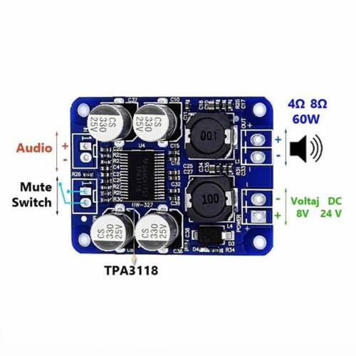 XH-M313 TPA3118 SOP-16  Mono Dijital Güç Amplifikatörü Amplifier Board 30W 60W - 5