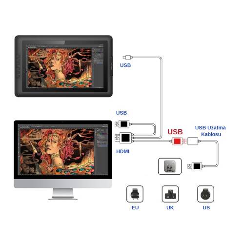 XP-Pen 3'ü Bir Arada USB Kablo Artist 12pro /13.3pro /15.6pro - 4