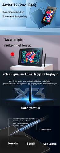 XP-Pen Artist 12 2nd Generation Grafik Ekran Tablet Siyah-Açık Ambalaj