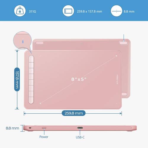 XP-Pen Deco MW Bluetooth Kablosuz Grafik Tablet Pembe