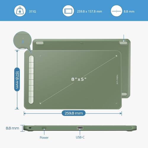 XP-Pen Deco MW Bluetooth Kablosuz Grafik Tablet Yeşil