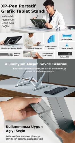 XP-Pen Portatif Katlanabilir Alüminyum Grafik Ekran Tablet Standı AÇIK AMBALAJ